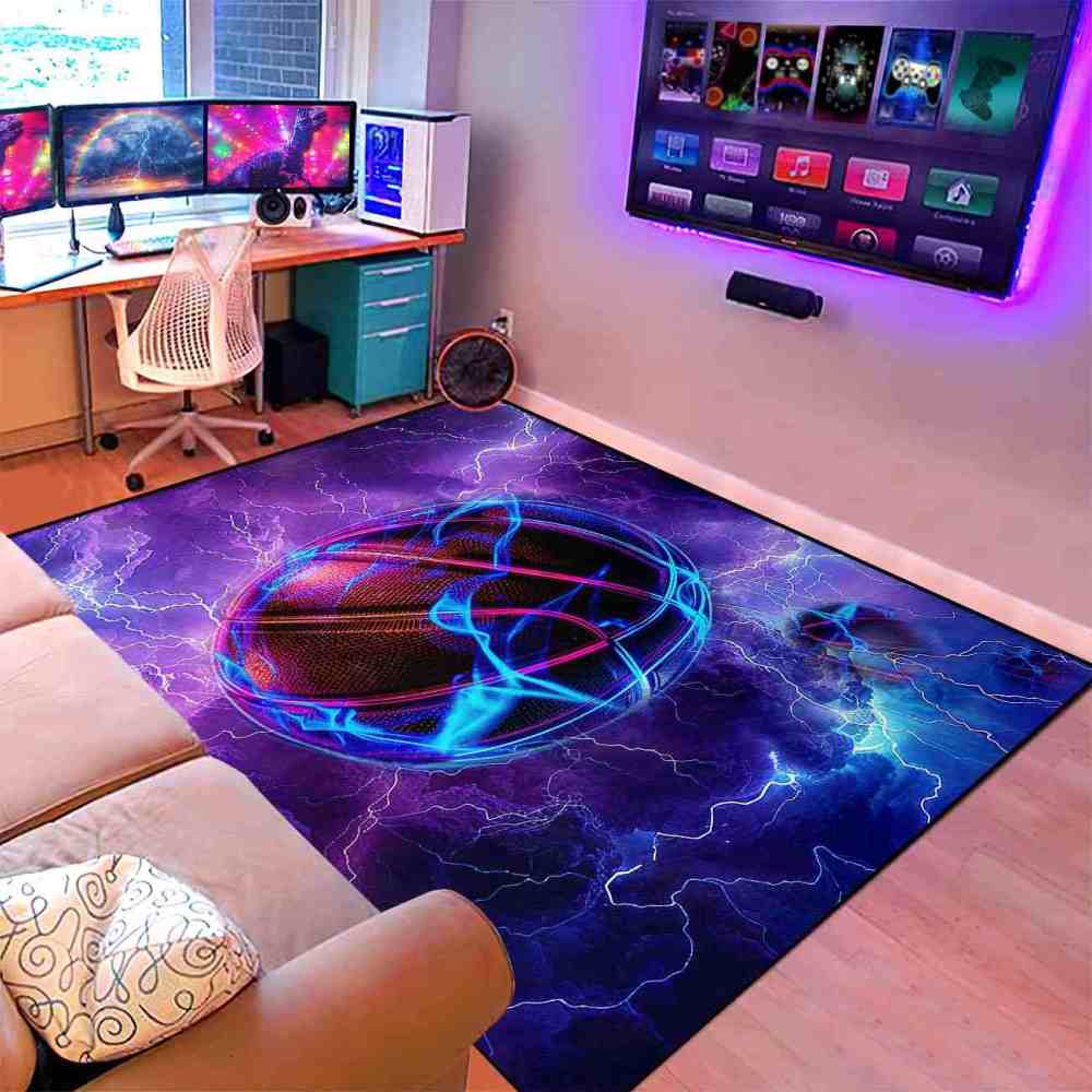 Electric Lightning Basketball Area Rug Gamer Room Mat | CozyLil