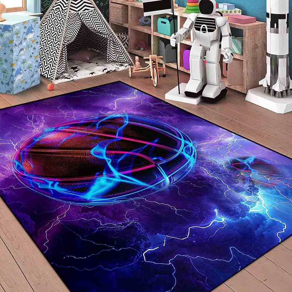 Electric Lightning Basketball Area Rug Gamer Room Mat | CozyLil