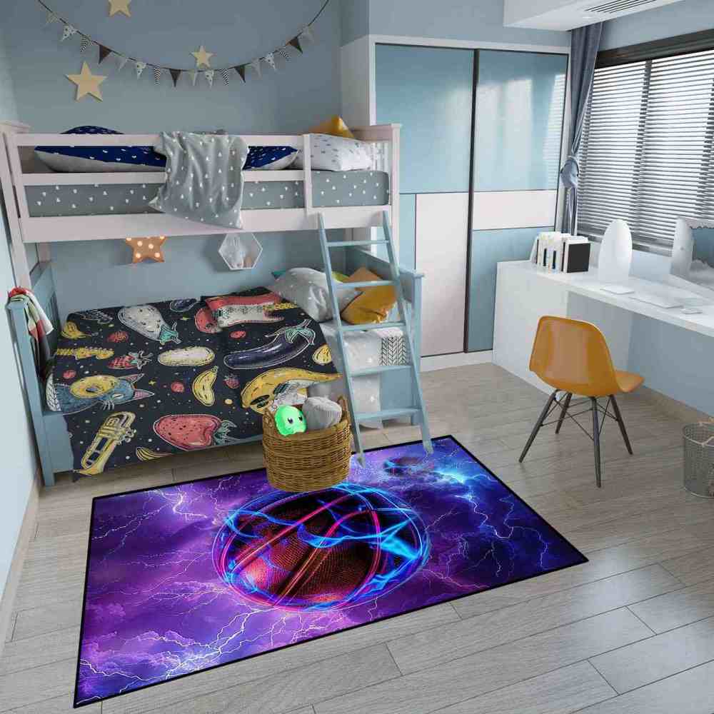 Electric Lightning Basketball Area Rug Gamer Room Mat | CozyLil
