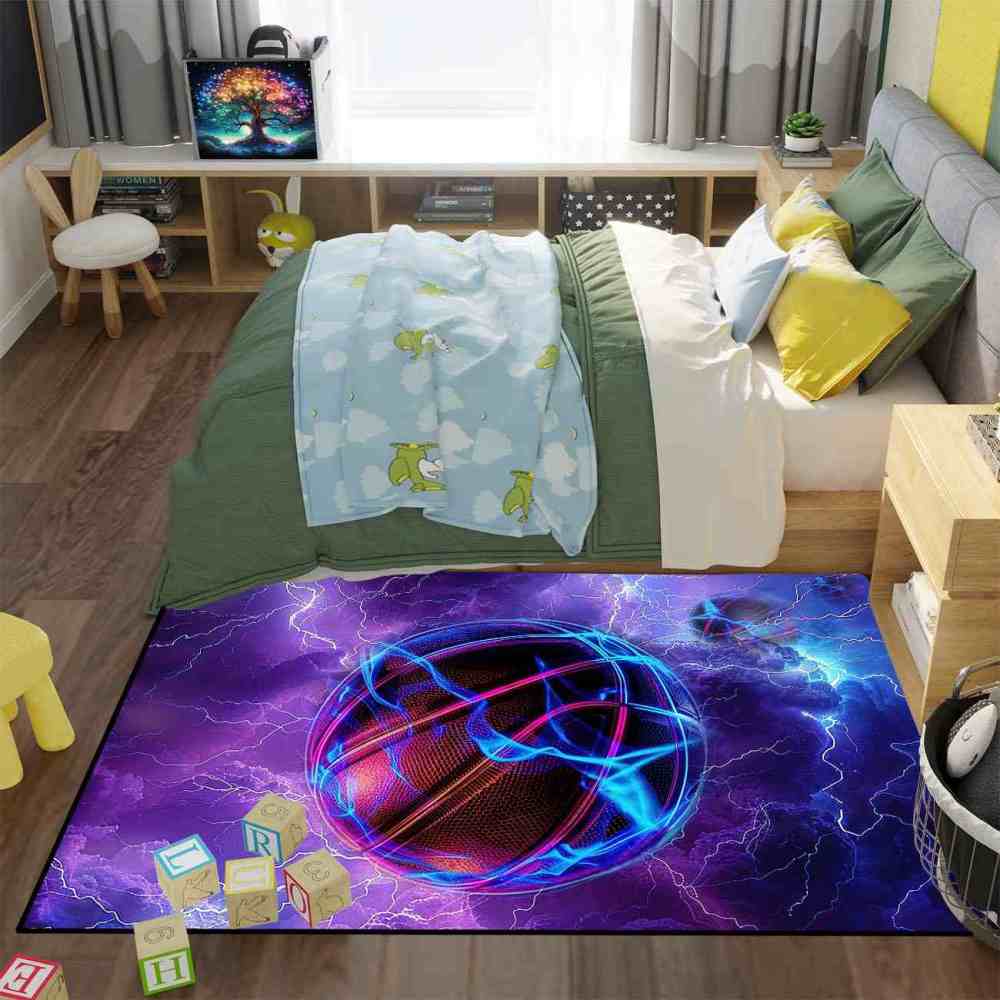 Electric Lightning Basketball Area Rug Gamer Room Mat | CozyLil