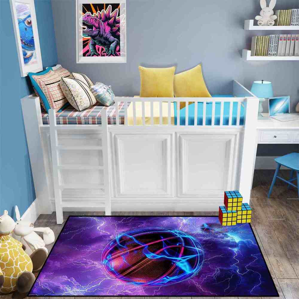 Electric Lightning Basketball Area Rug Gamer Room Mat | CozyLil