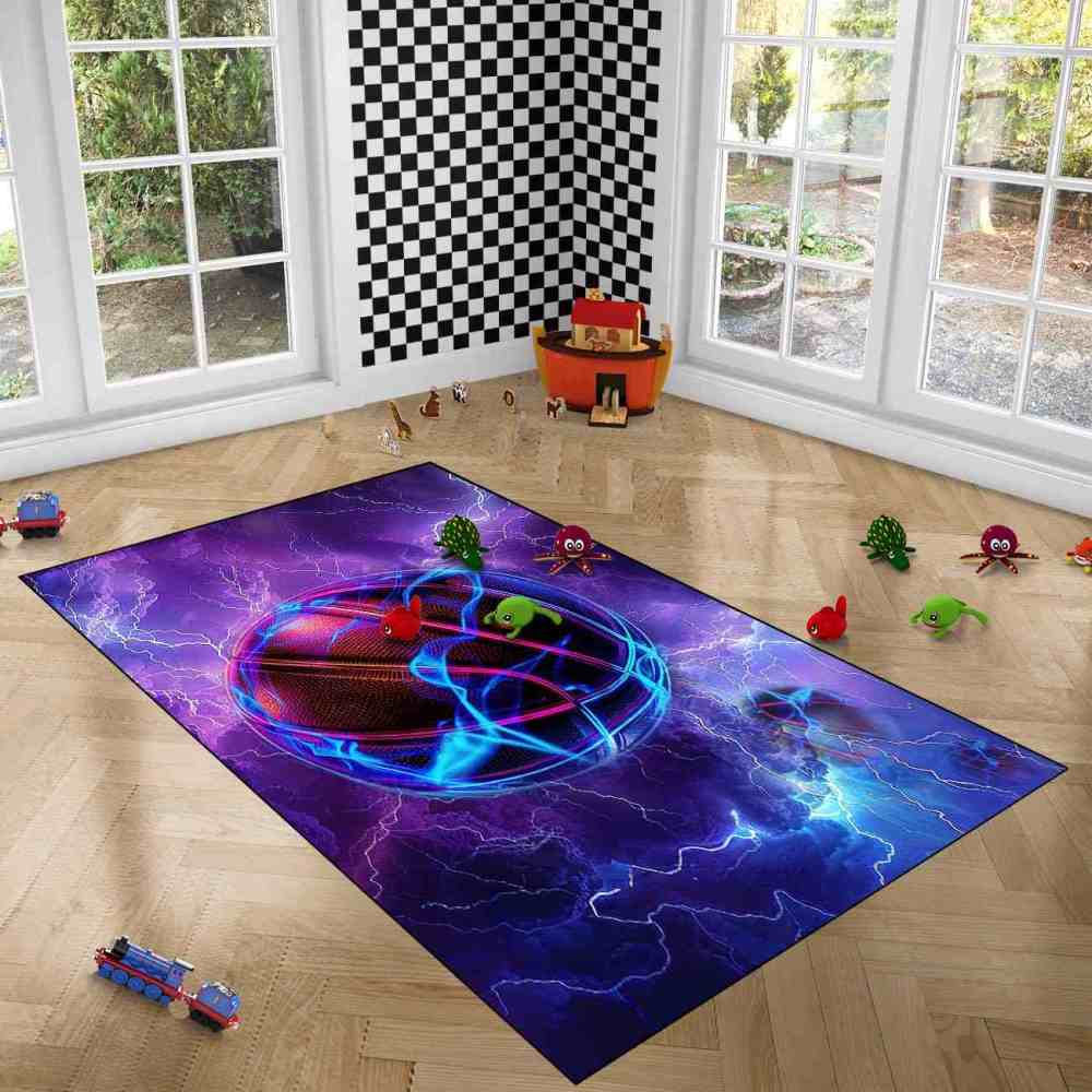 Electric Lightning Basketball Area Rug Gamer Room Mat | CozyLil