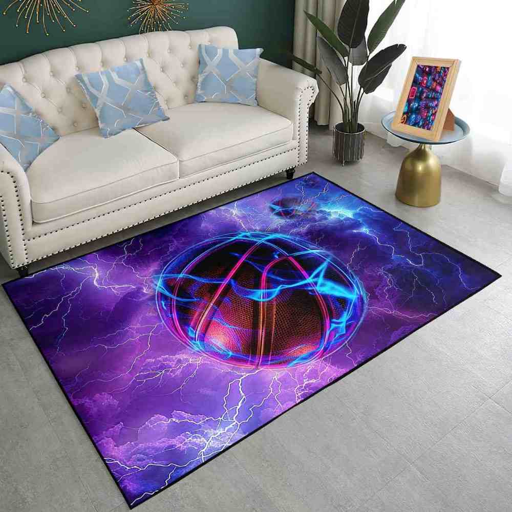 Electric Lightning Basketball Area Rug Gamer Room Mat | CozyLil