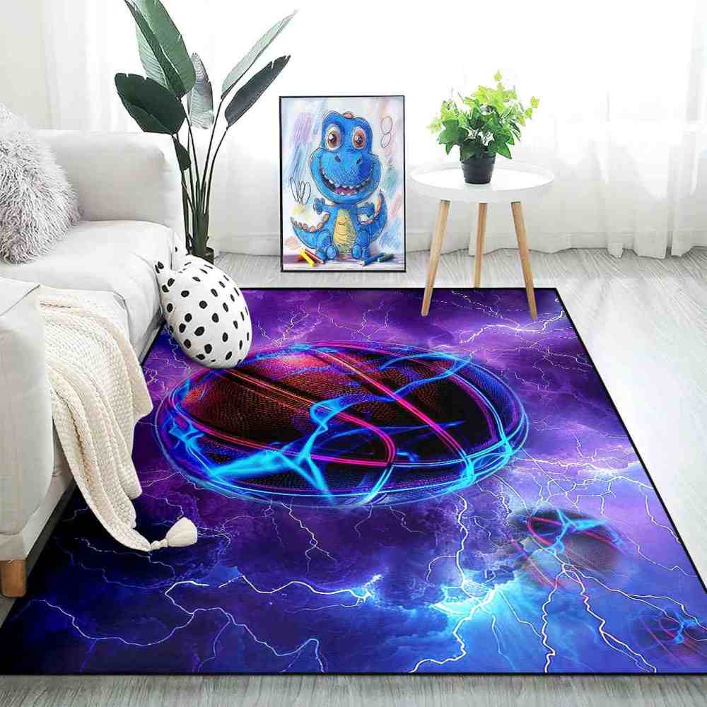 Electric Lightning Basketball Area Rug Gamer Room Mat | CozyLil