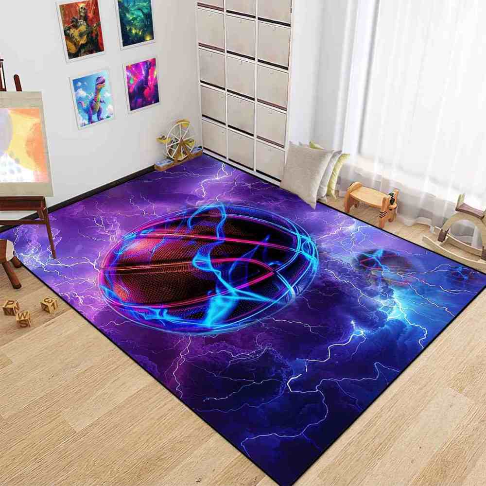 Electric Lightning Basketball Area Rug Gamer Room Mat | CozyLil