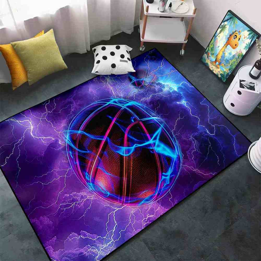 Electric Lightning Basketball Area Rug Gamer Room Mat | CozyLil