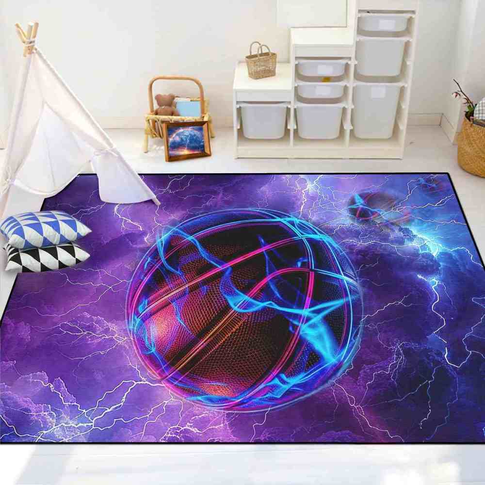 Electric Lightning Basketball Area Rug Gamer Room Mat | CozyLil