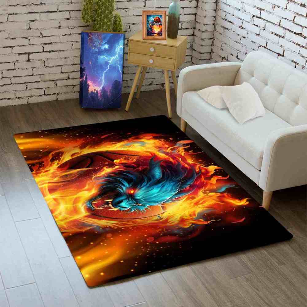 Fierce Fire Beast Basketball Area Rug Teen Boys Room | CozyLil