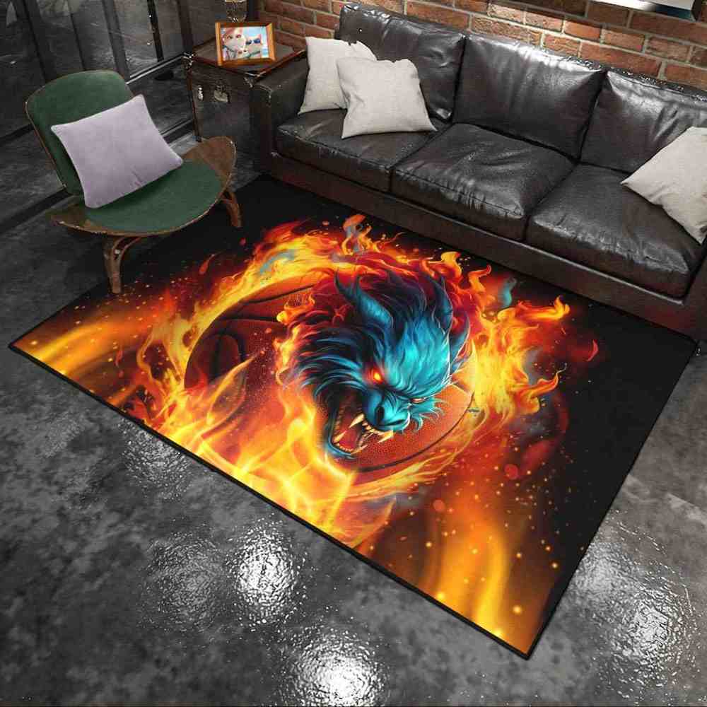 Fierce Fire Beast Basketball Area Rug Teen Boys Room | CozyLil