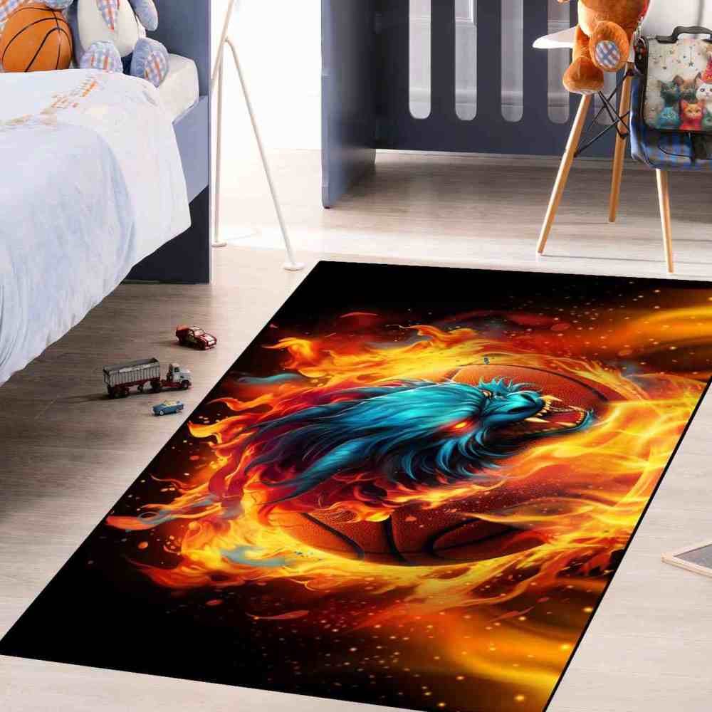 Fierce Fire Beast Basketball Area Rug Teen Boys Room | CozyLil