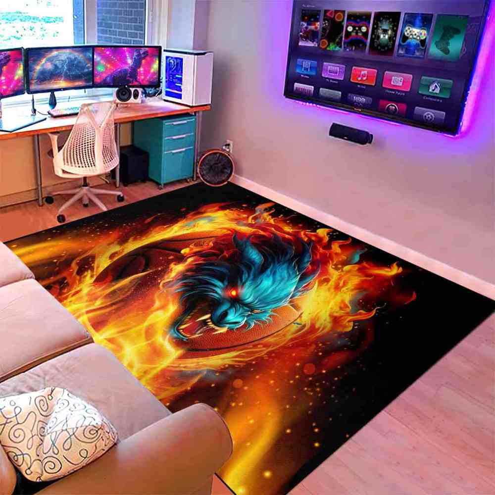 Fierce Fire Beast Basketball Area Rug Teen Boys Room | CozyLil