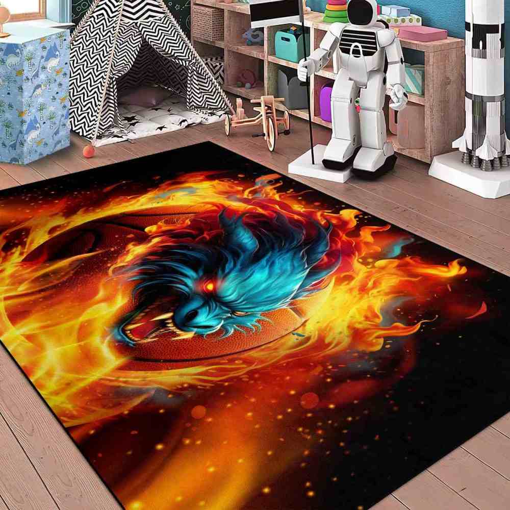 Fierce Fire Beast Basketball Area Rug Teen Boys Room | CozyLil
