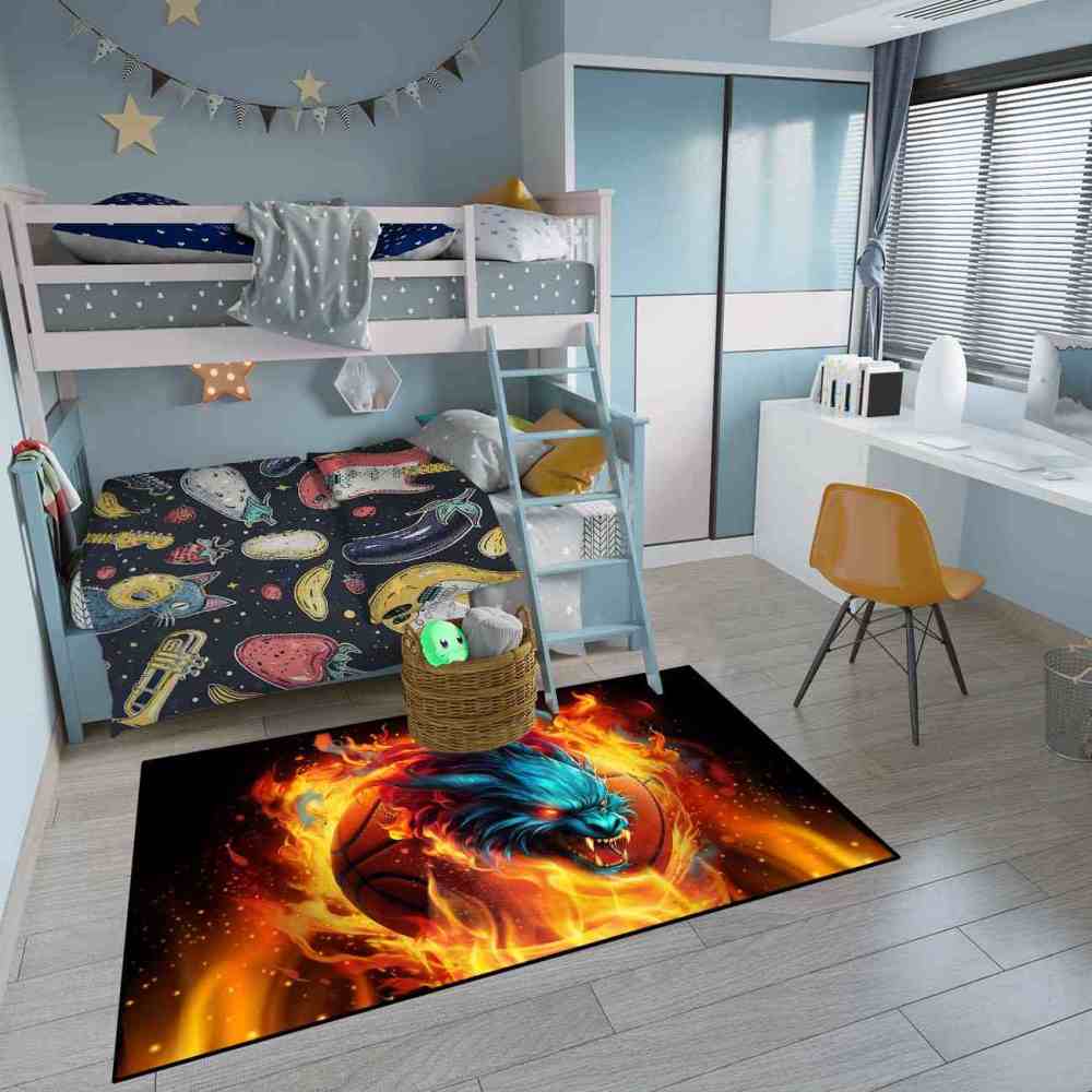 Fierce Fire Beast Basketball Area Rug Teen Boys Room | CozyLil