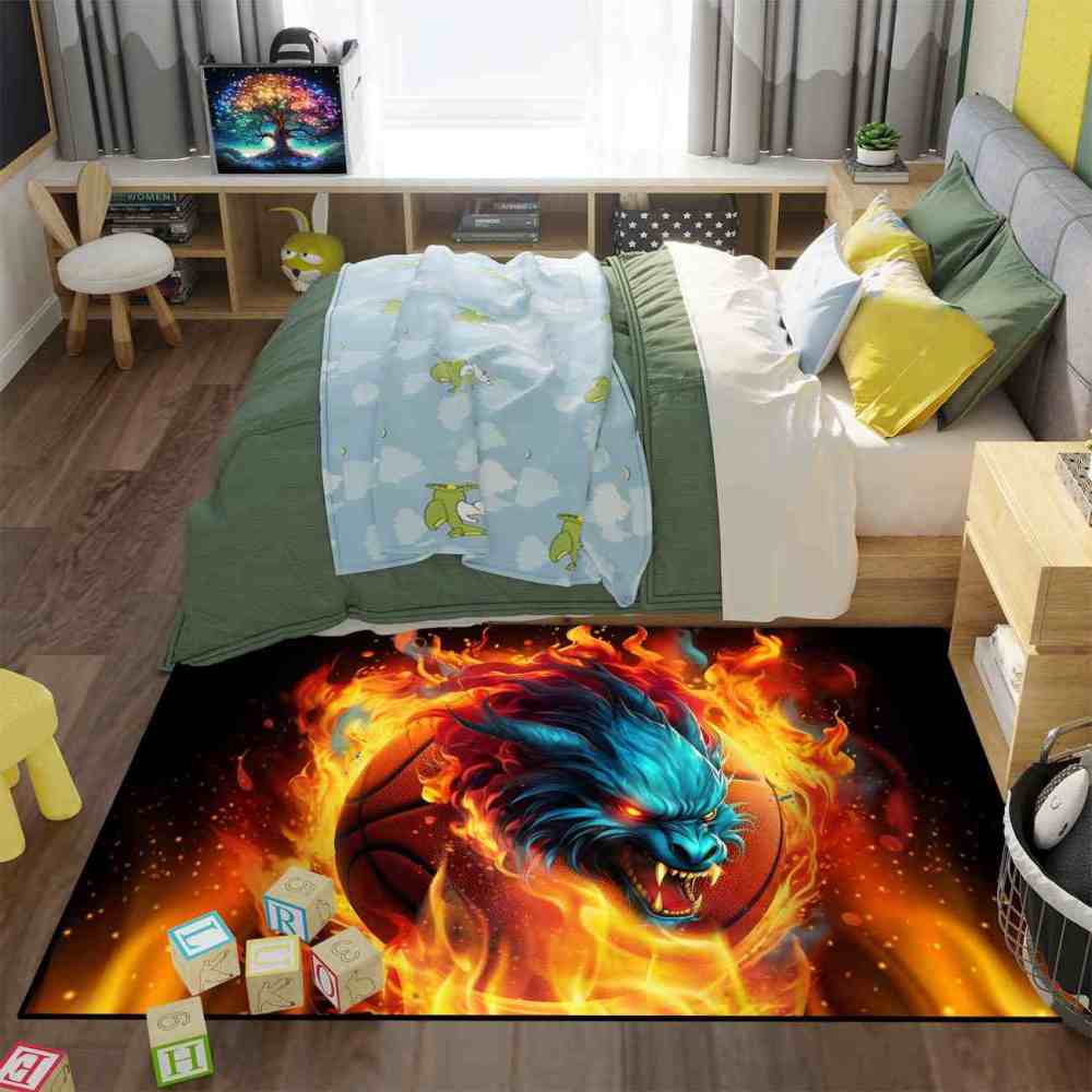 Fierce Fire Beast Basketball Area Rug Teen Boys Room | CozyLil