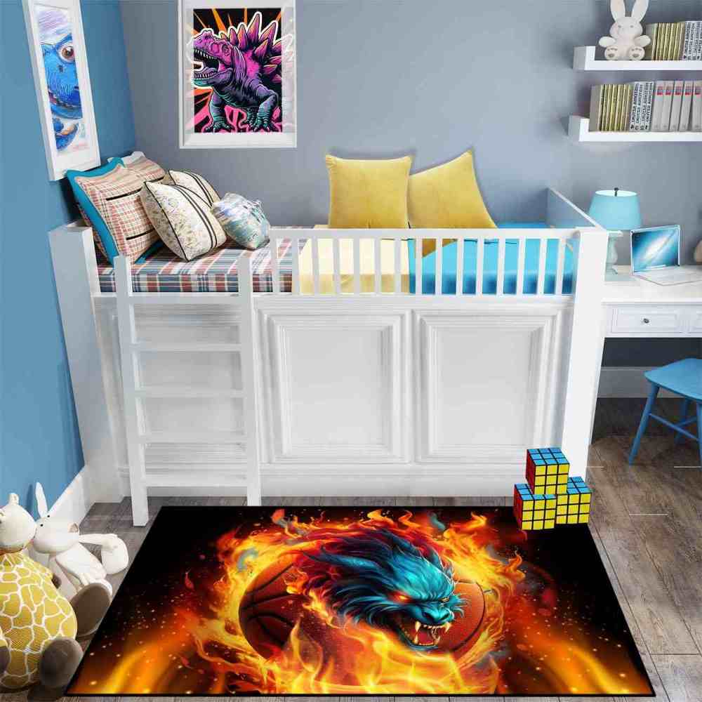 Fierce Fire Beast Basketball Area Rug Teen Boys Room | CozyLil
