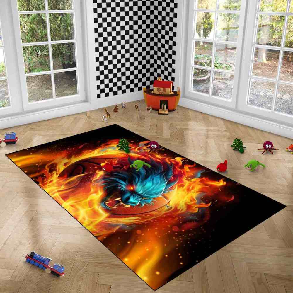 Fierce Fire Beast Basketball Area Rug Teen Boys Room | CozyLil