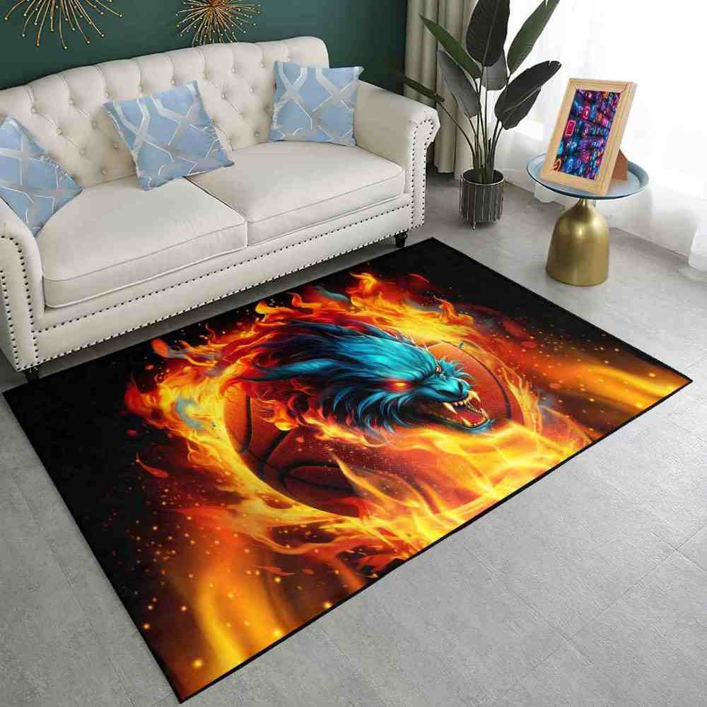 Fierce Fire Beast Basketball Area Rug Teen Boys Room | CozyLil