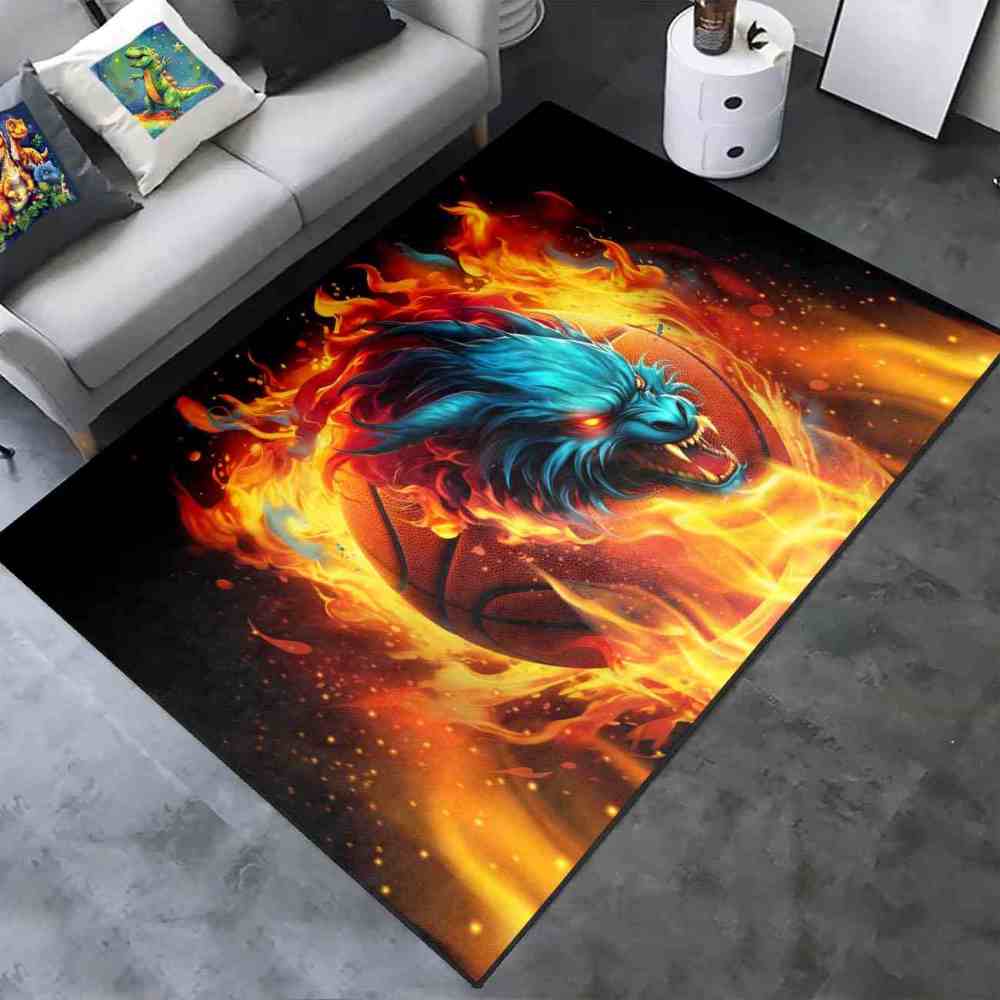 Fierce Fire Beast Basketball Area Rug Teen Boys Room | CozyLil