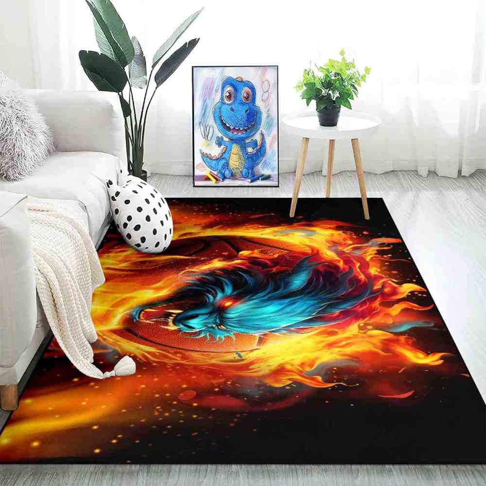 Fierce Fire Beast Basketball Area Rug Teen Boys Room | CozyLil