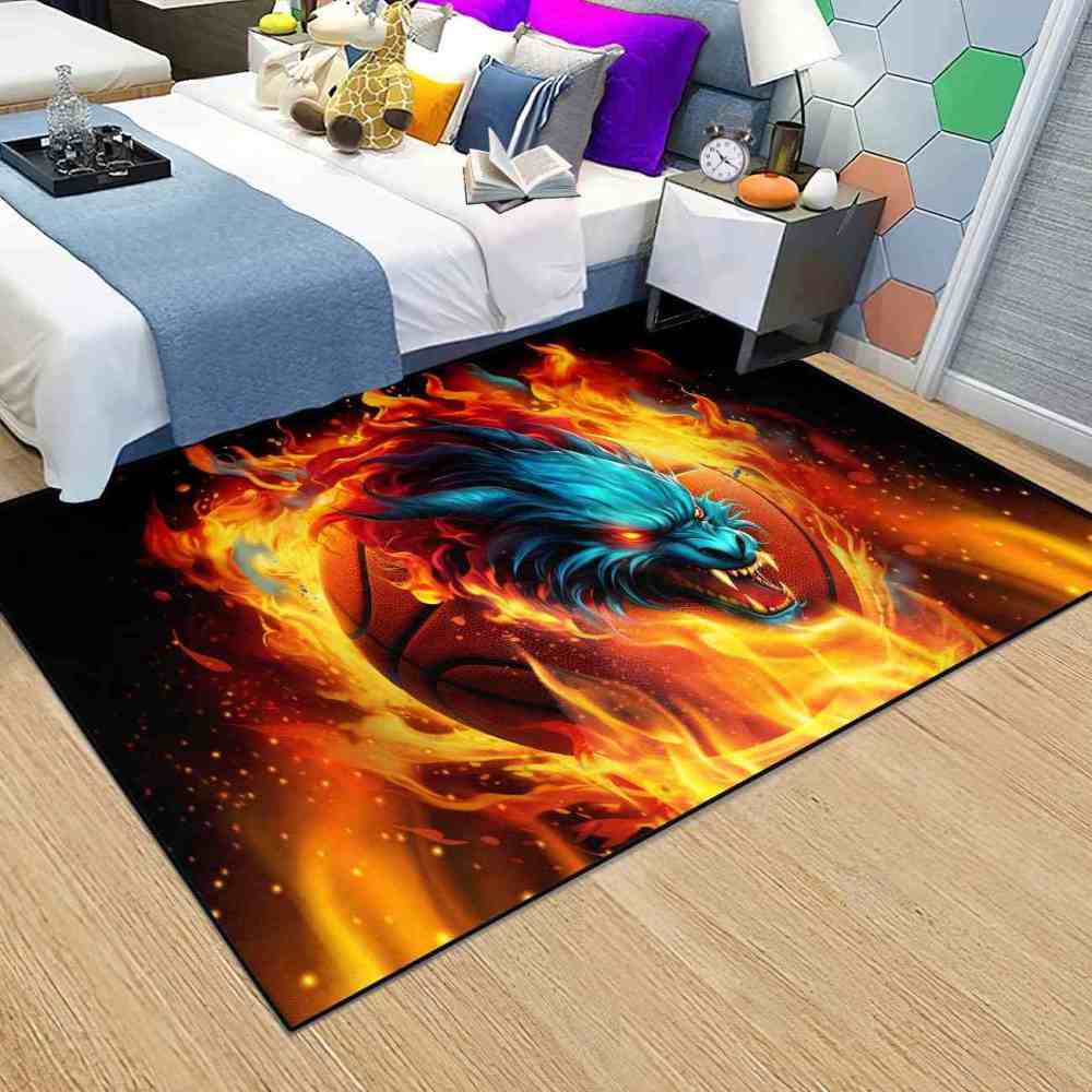 Fierce Fire Beast Basketball Area Rug Teen Boys Room | CozyLil