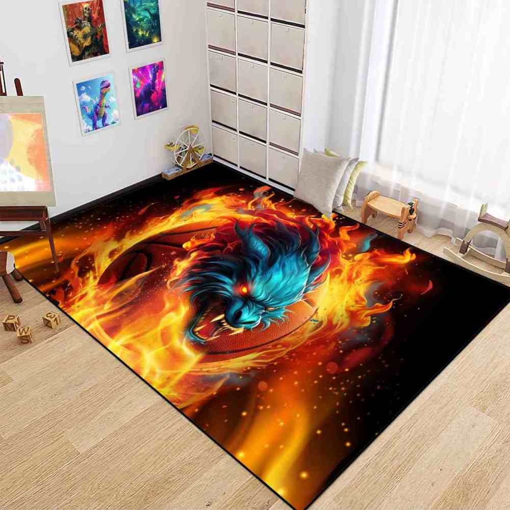Fierce Fire Beast Basketball Area Rug Teen Boys Room | CozyLil