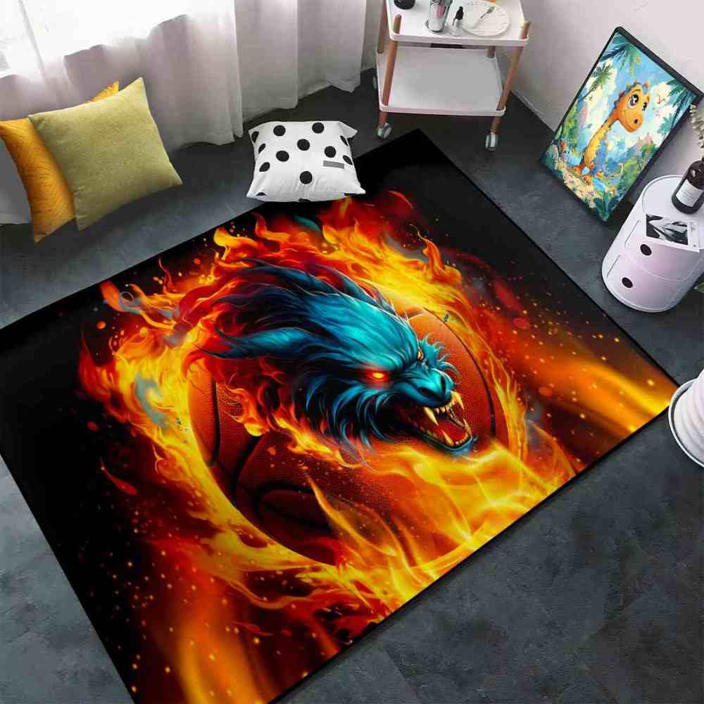 Fierce Fire Beast Basketball Area Rug Teen Boys Room | CozyLil