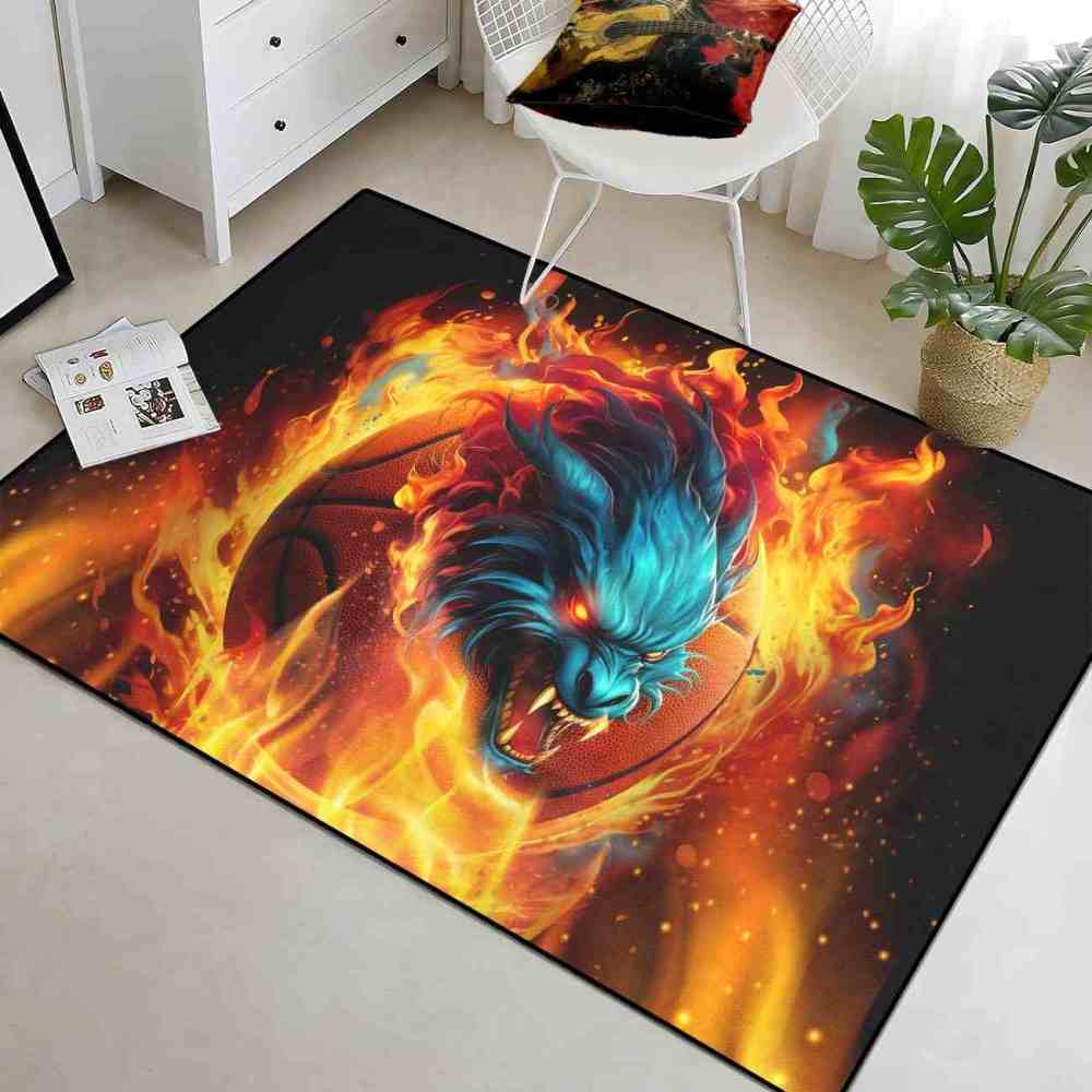 Fierce Fire Beast Basketball Area Rug Teen Boys Room | CozyLil
