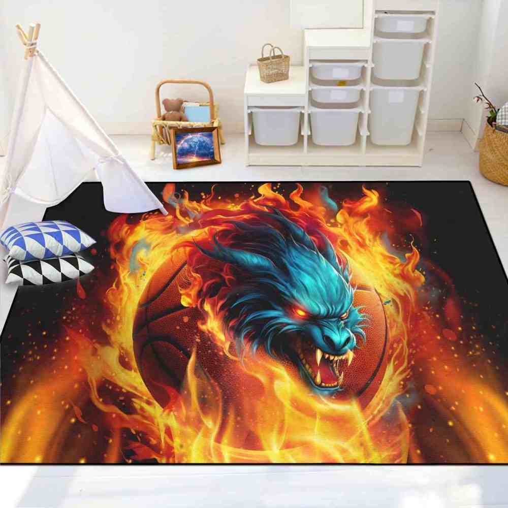 Fierce Fire Beast Basketball Area Rug Teen Boys Room | CozyLil