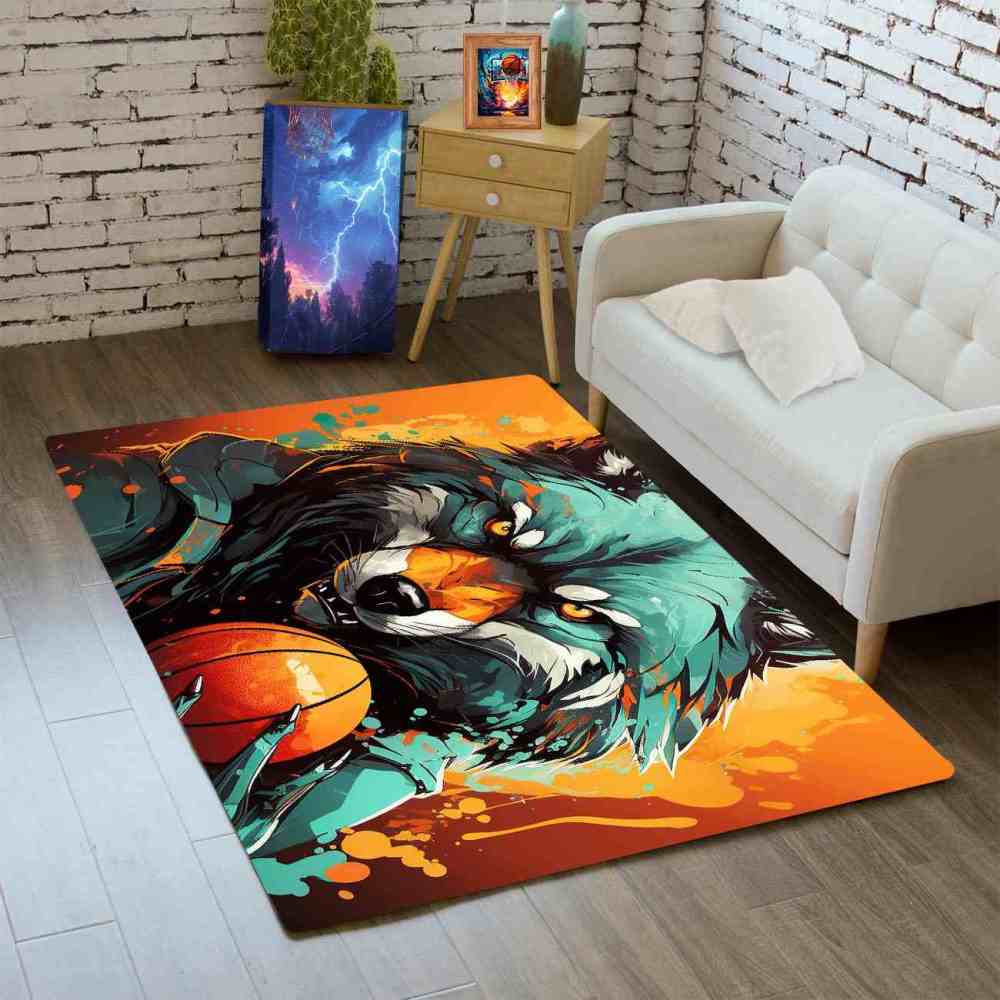 Artistic Wolf Basketball Area Rug Boys Bedroom Mat | CozyLil