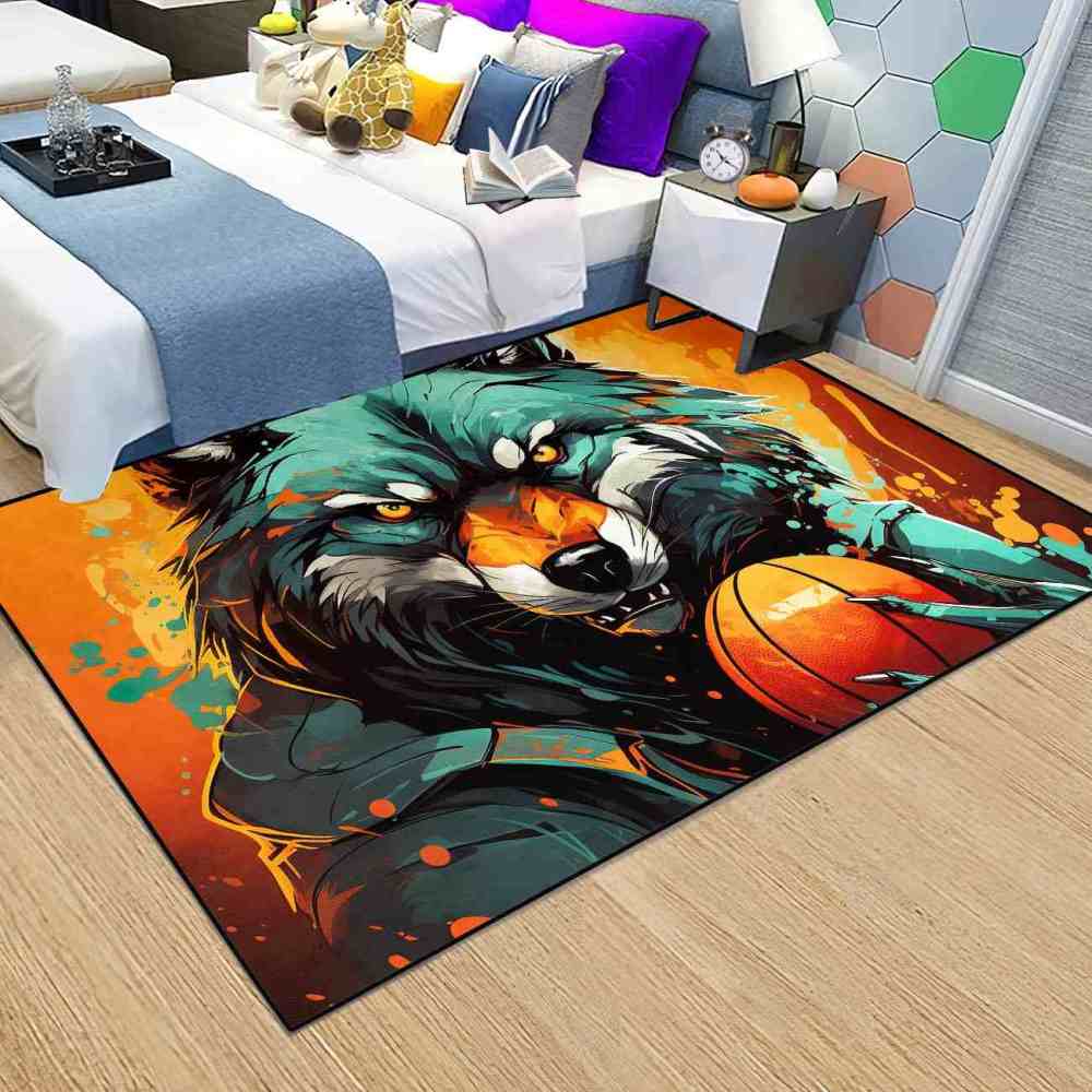 Artistic Wolf Basketball Area Rug Boys Bedroom Mat | CozyLil
