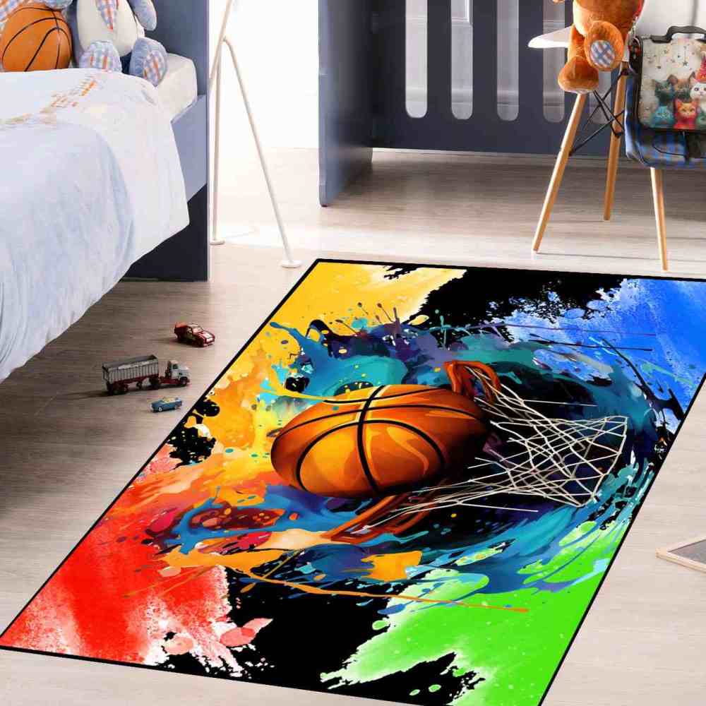 Dynamic Fire Water Swirl Basketball Area Rug Teen Room | CozyLil