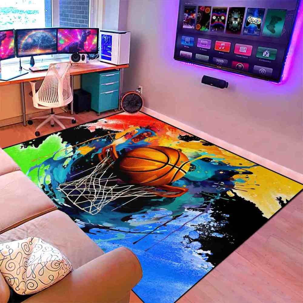 Dynamic Fire Water Swirl Basketball Area Rug Teen Room | CozyLil