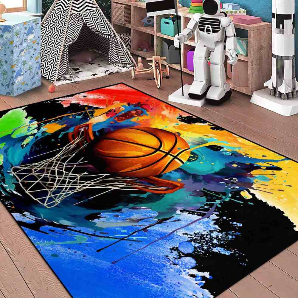 Dynamic Fire Water Swirl Basketball Area Rug Teen Room | CozyLil