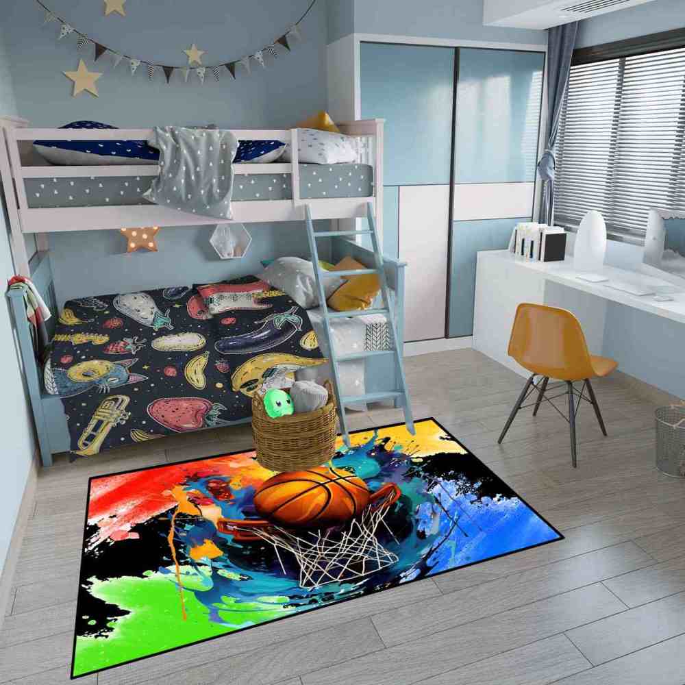 Dynamic Fire Water Swirl Basketball Area Rug Teen Room | CozyLil