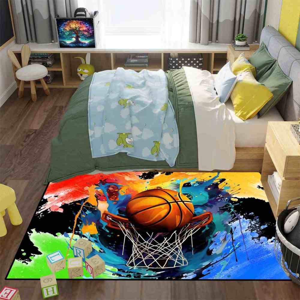 Dynamic Fire Water Swirl Basketball Area Rug Teen Room | CozyLil
