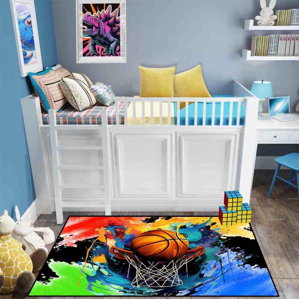 Dynamic Fire Water Swirl Basketball Area Rug Teen Room | CozyLil