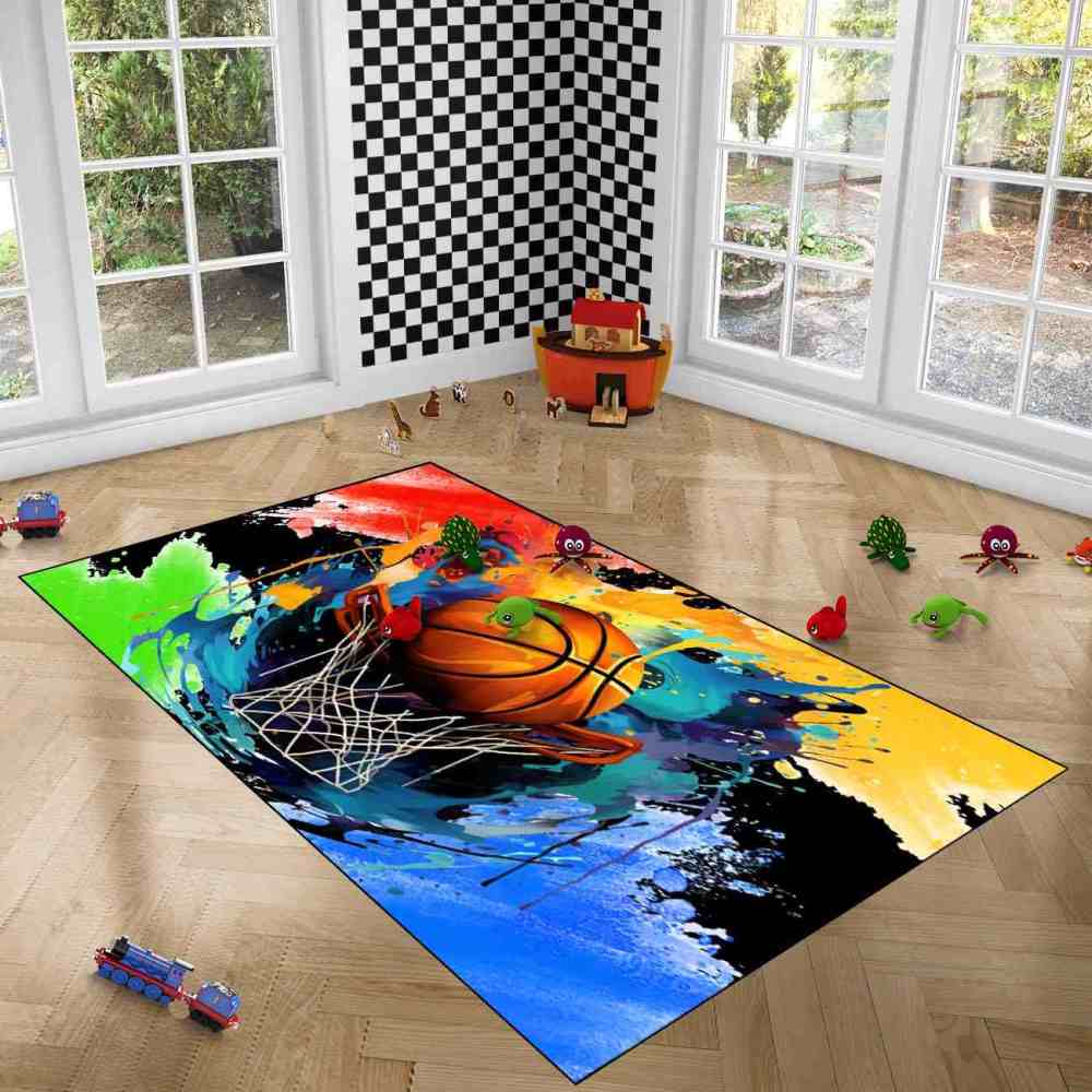 Dynamic Fire Water Swirl Basketball Area Rug Teen Room | CozyLil