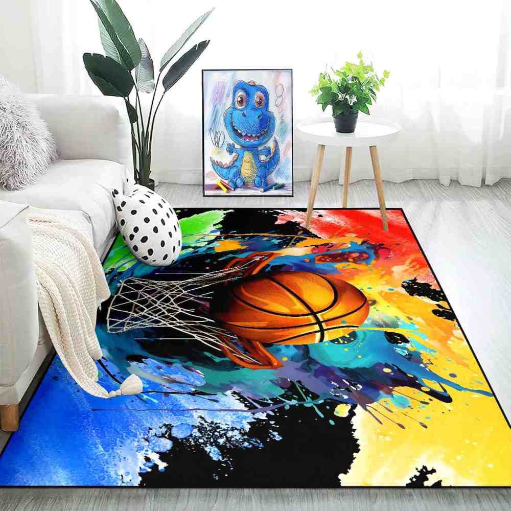 Dynamic Fire Water Swirl Basketball Area Rug Teen Room | CozyLil