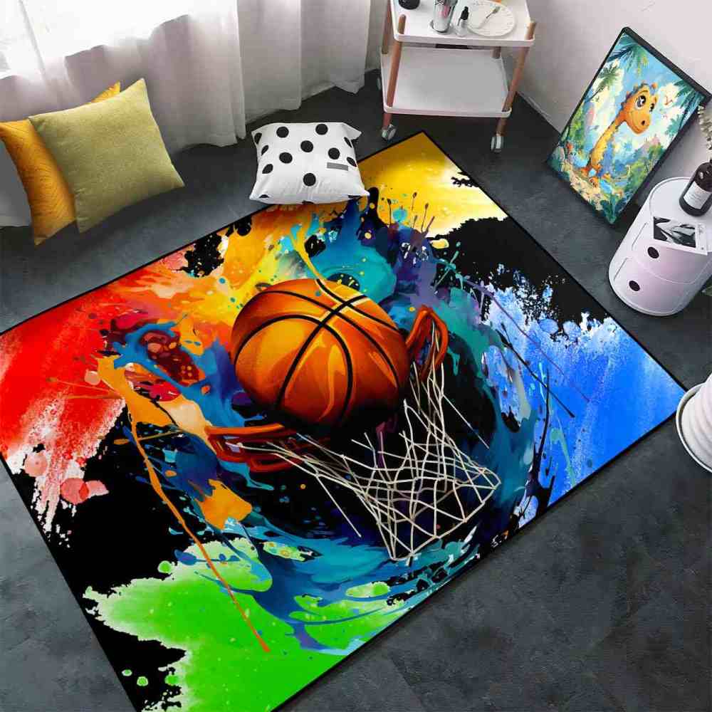 Dynamic Fire Water Swirl Basketball Area Rug Teen Room | CozyLil