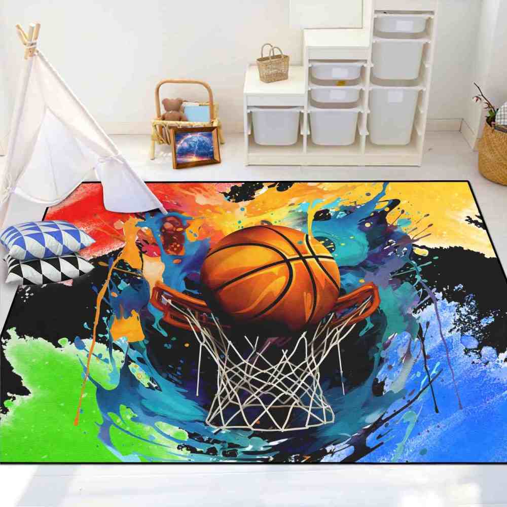 Dynamic Fire Water Swirl Basketball Area Rug Teen Room | CozyLil