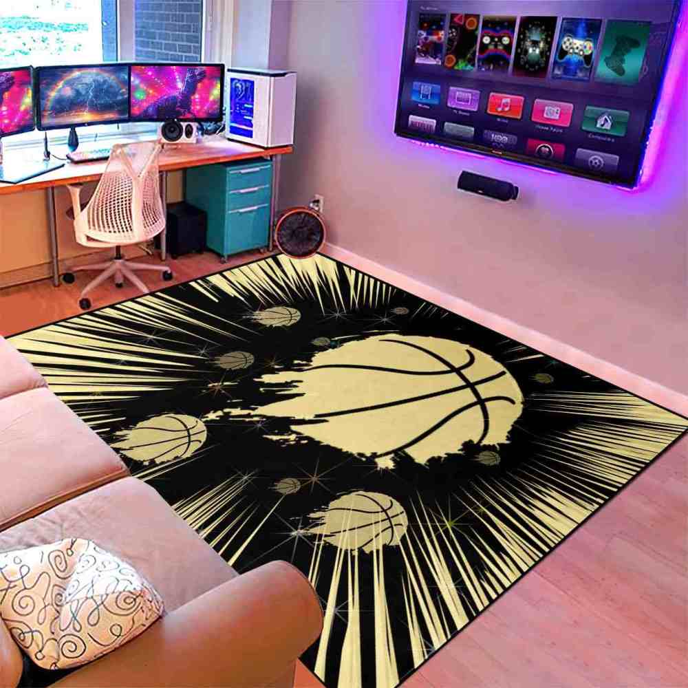 Red Court Graphic Basketball Area Rug Teen Living Room | CozyLil