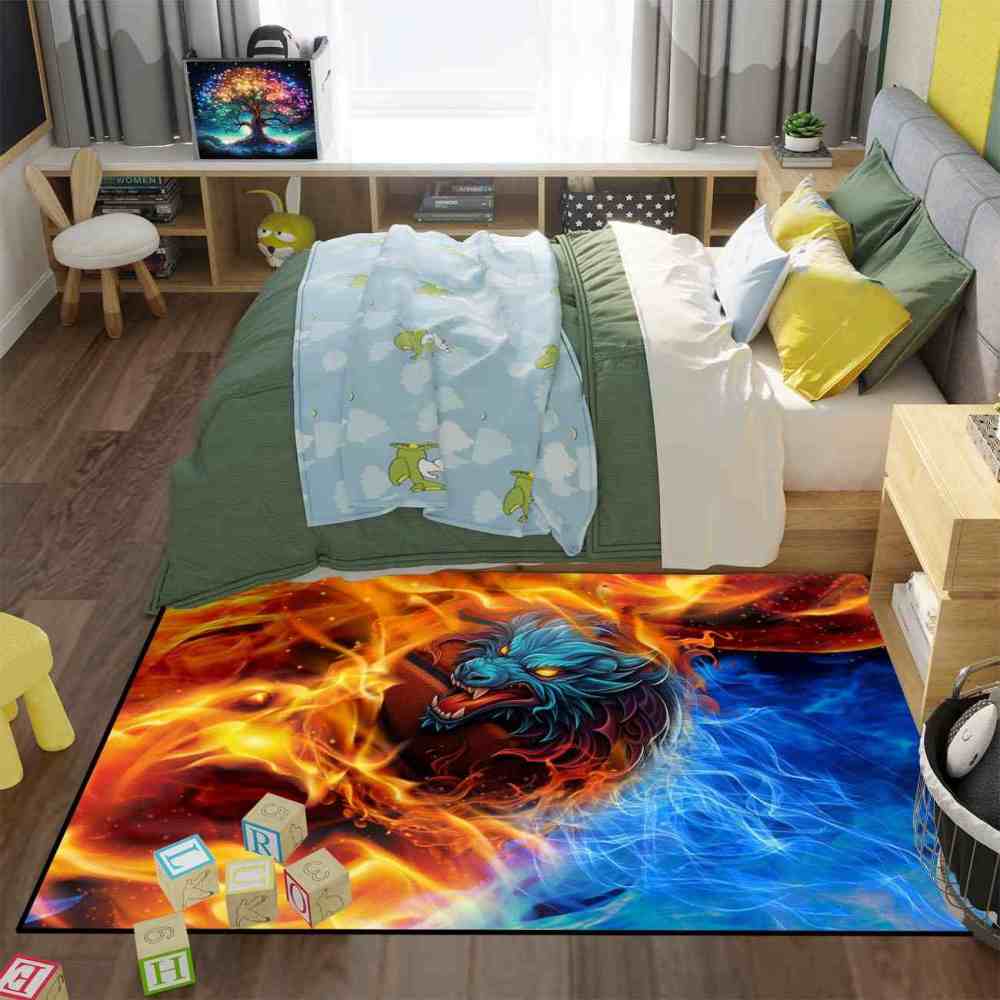 Blue Elemental Basketball Area Rug Junior Sport Room | CozyLil