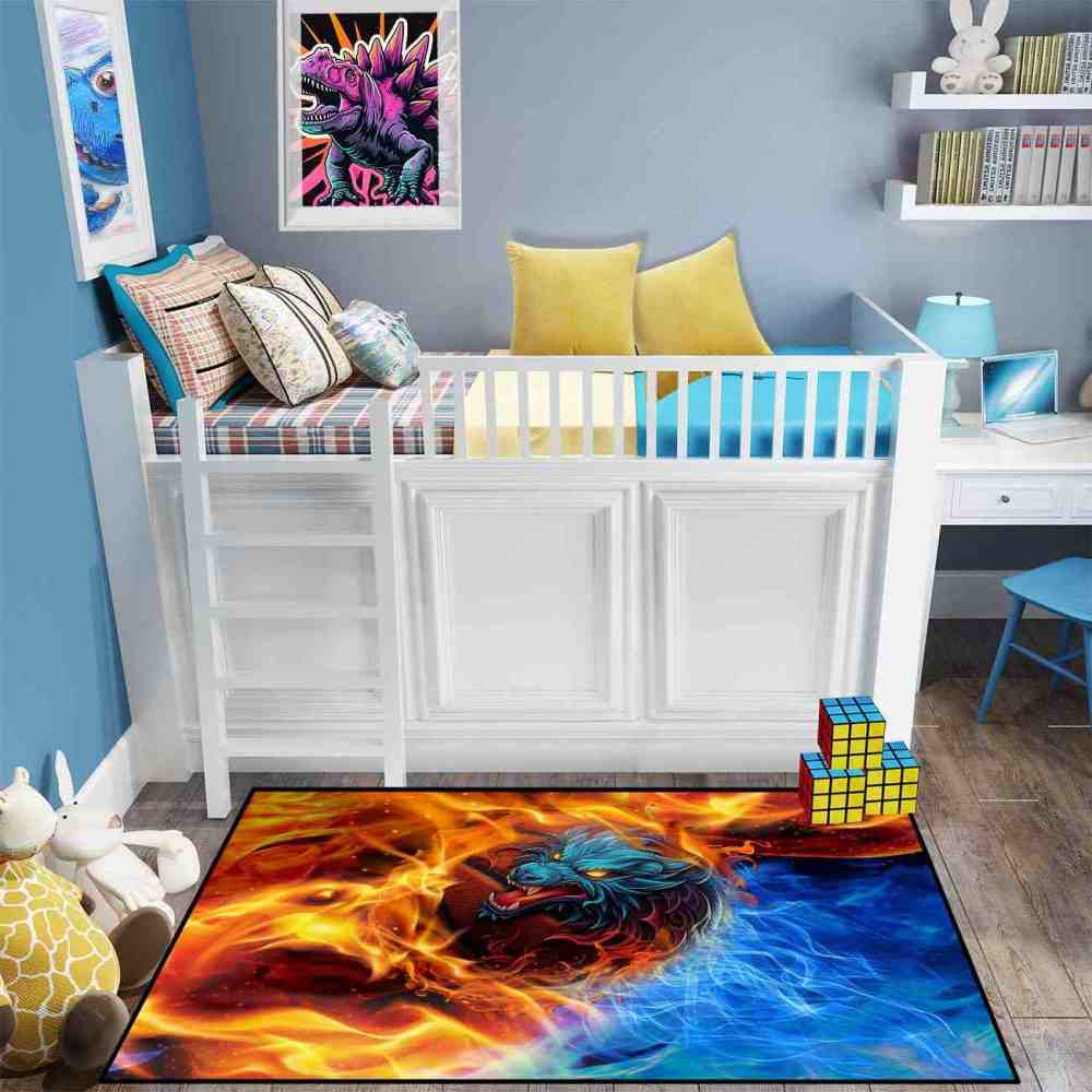 Blue Elemental Basketball Area Rug Junior Sport Room | CozyLil