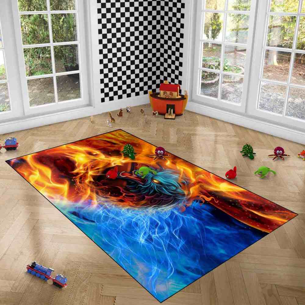 Blue Elemental Basketball Area Rug Junior Sport Room | CozyLil
