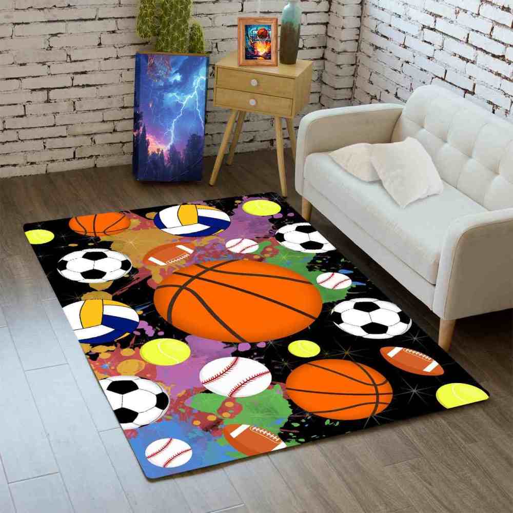 Flaming Ball Graphic Basketball Area Rug Man Cave | CozyLil