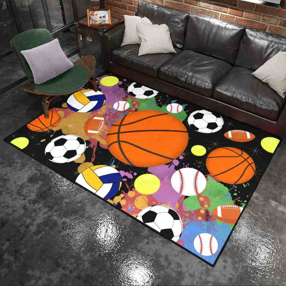 Flaming Ball Graphic Basketball Area Rug Man Cave | CozyLil