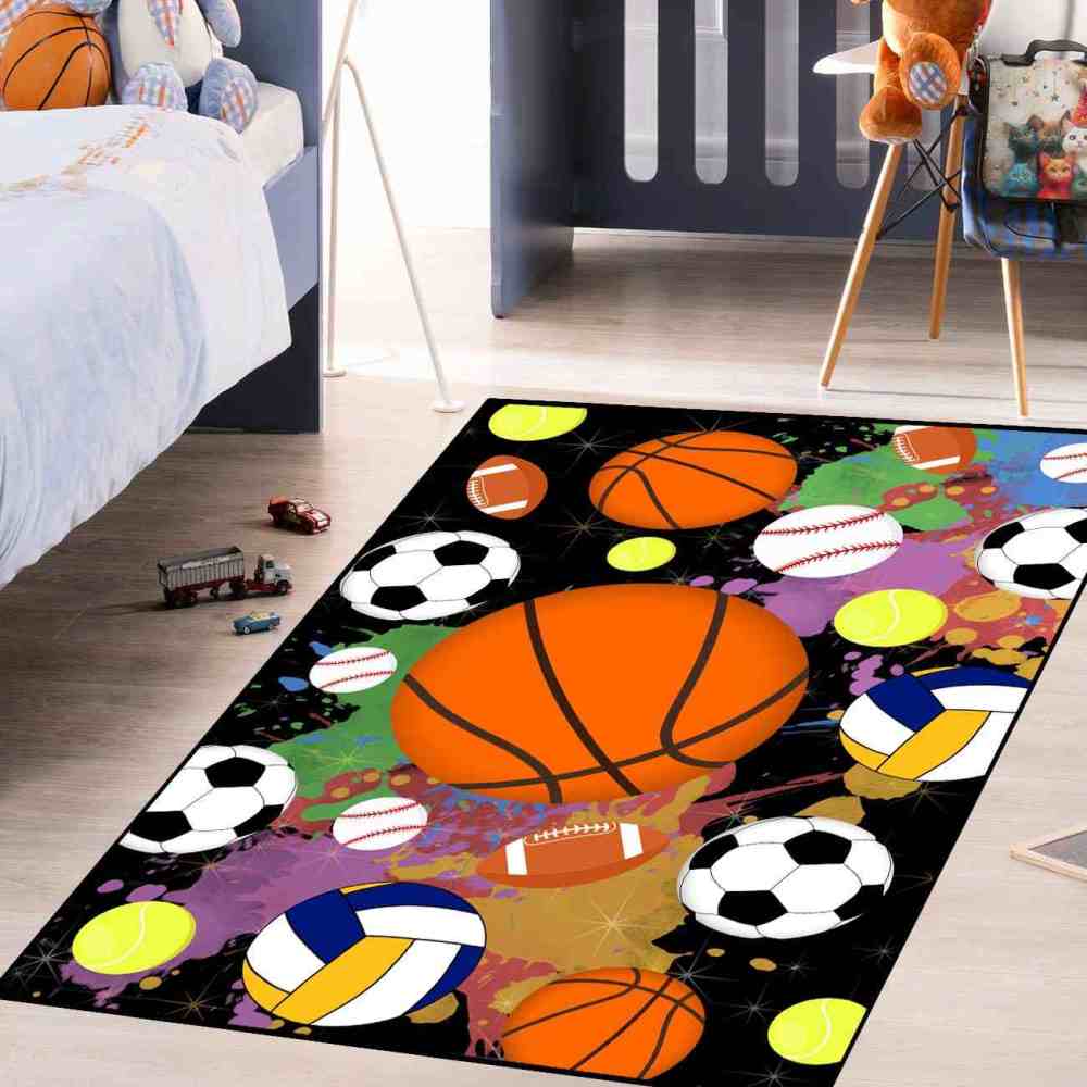 Flaming Ball Graphic Basketball Area Rug Man Cave | CozyLil