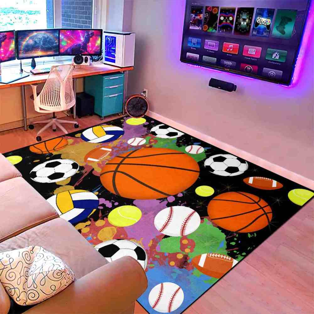 Flaming Ball Graphic Basketball Area Rug Man Cave | CozyLil