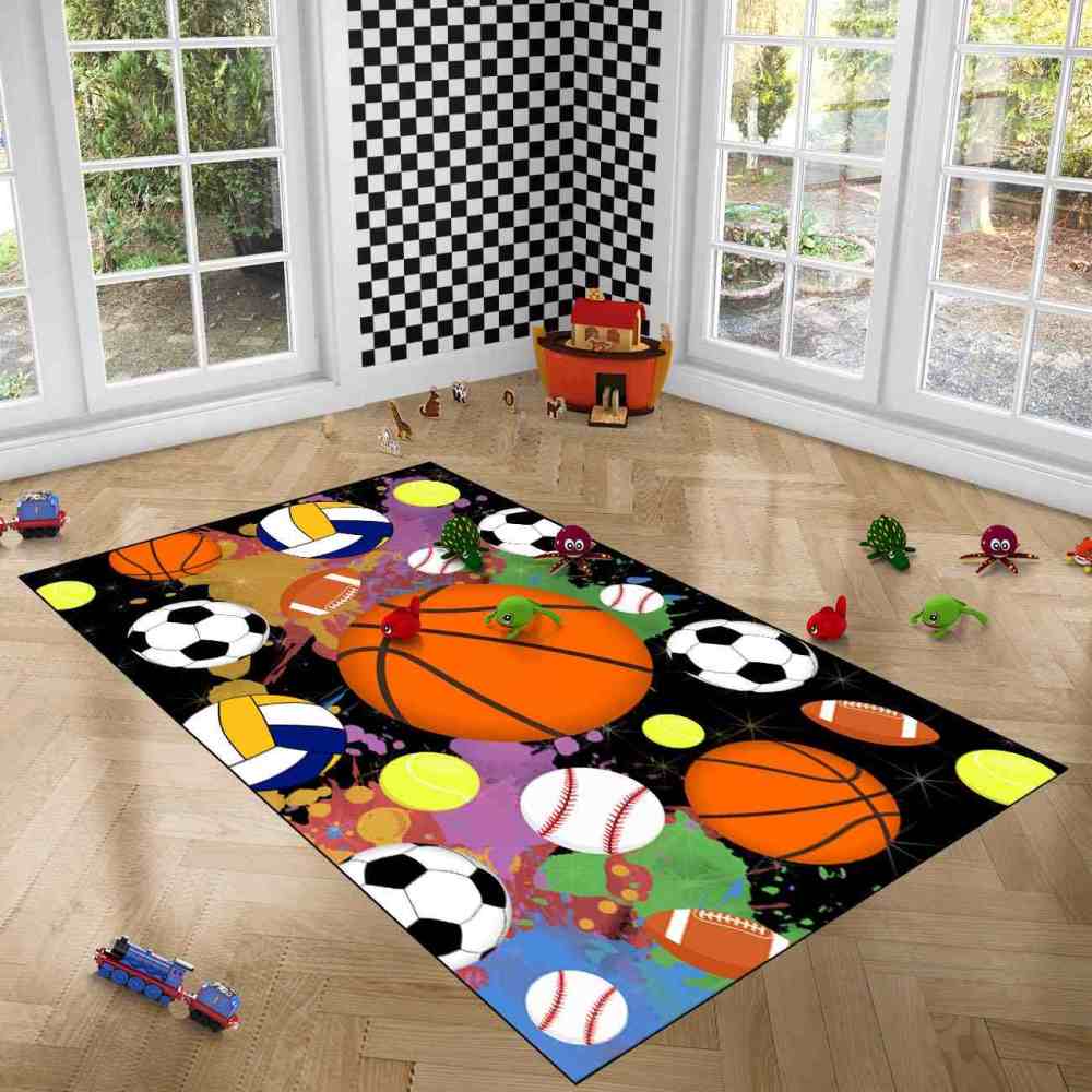 Flaming Ball Graphic Basketball Area Rug Man Cave | CozyLil