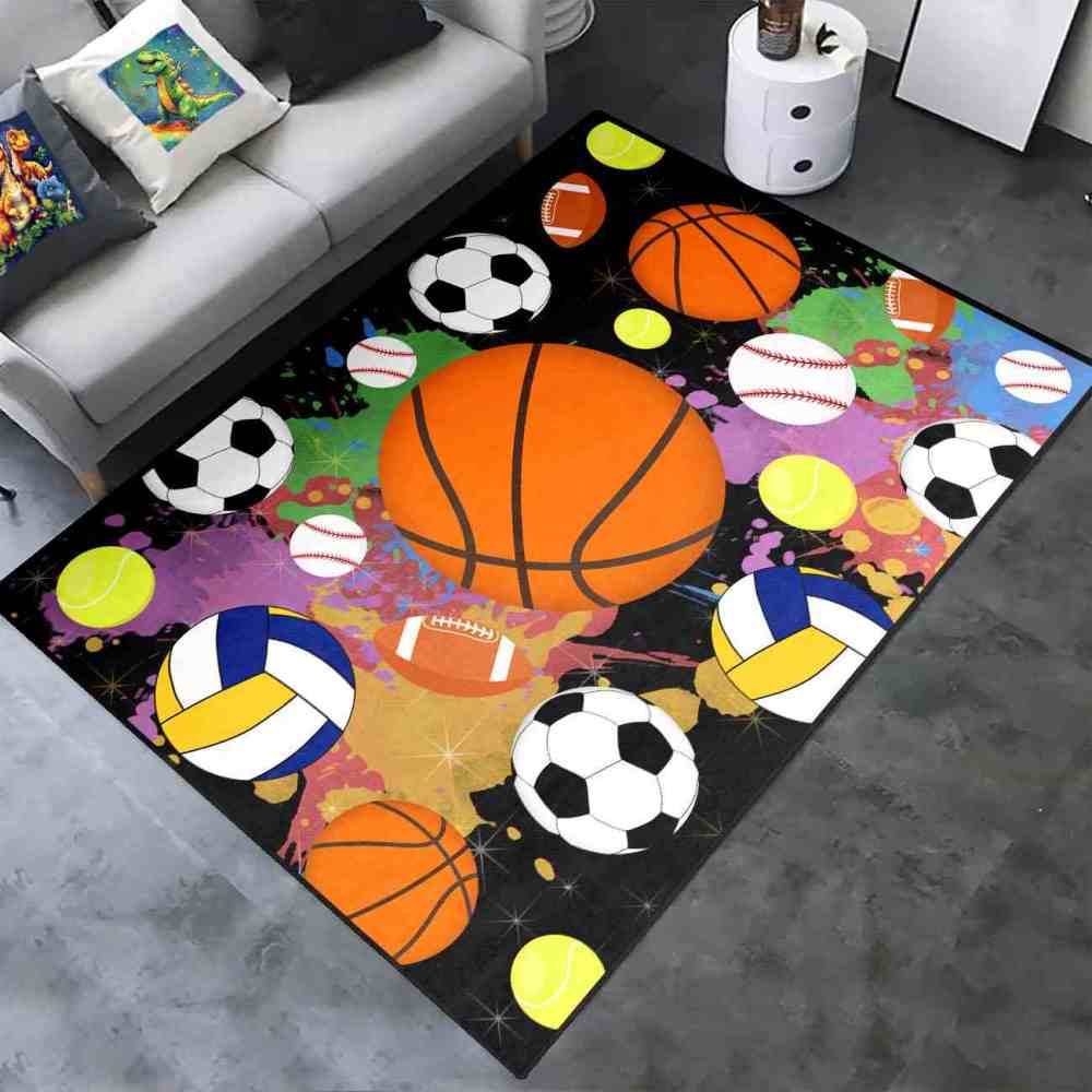 Flaming Ball Graphic Basketball Area Rug Man Cave | CozyLil